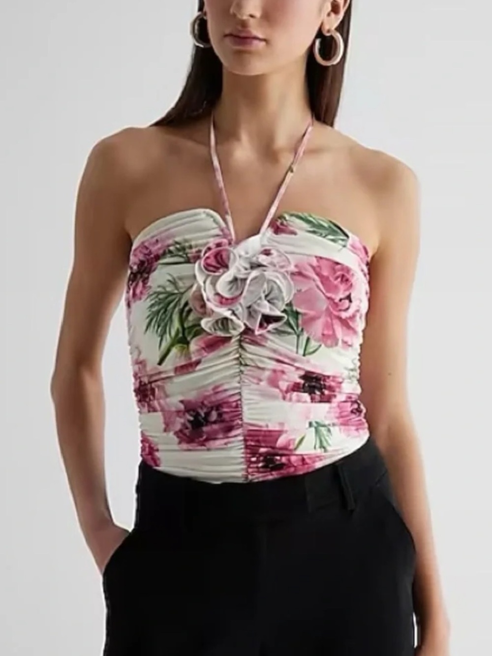 Express floral bodysuit XS ruched bodice with rosette Cottagecore feminine